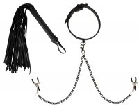 Anteprima: Halsfessel mit Nippelklemmen Bondage SeT